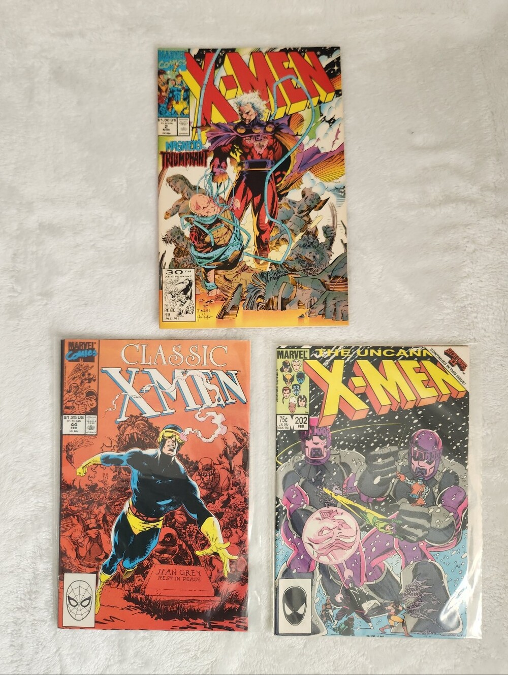 X-Men #2 Classic X-Men #44 Uncanny #202 Marvel Vintage 3 Comic Books Lot Magneto